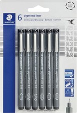 STAEDTLER Pigment Liner Pack, Black, 6 Pens, 6 Count Pack of 1 , Black