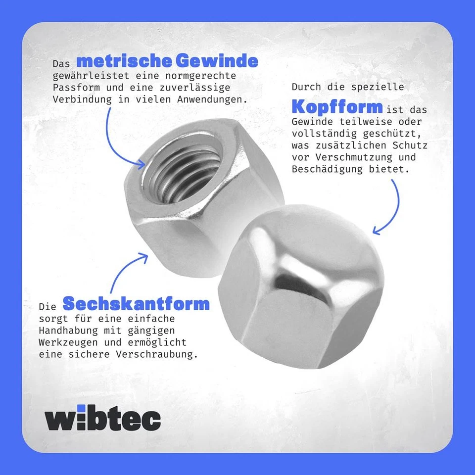 DIN 917 Sechskant Hutmuttern niedrige Form Edelstahl A2 Kappenmuttern Ziermutter - Bild 4 von 4