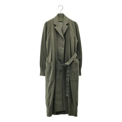 Sacai | Different Material Switched Knit Docking Long Coat 1 Khaki Used KLDR-0