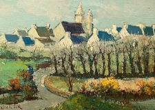 JOE LEFUR 1920-2001 FRENCH COUNTRY VILLAGE POST IMPRESSIONIST OIL ON CANVAS