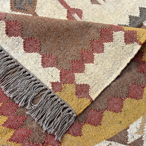 Abstract Luxury Wool Jute Kilim Rug Carpet 4x6 ft Flatweave Bedroom - Picture 3 of 5