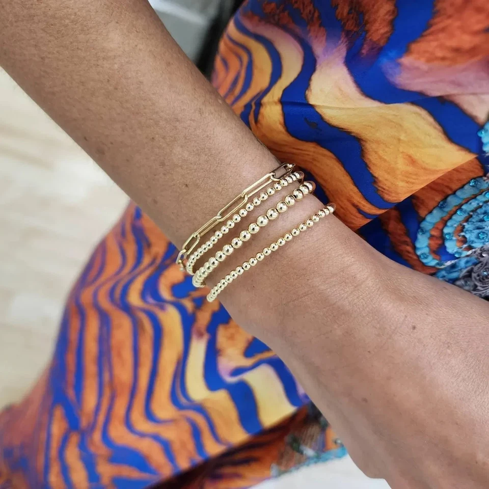 Brazalete elástico vintage delicado de 2-3 mm relleno de oro con cuentas capas joyería 2 piezas Foto 4 de 4