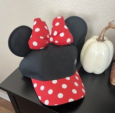 Minnie Mouse Youth Hat Disneyland Polka Dot Snapback Ears Black Red Embroidered