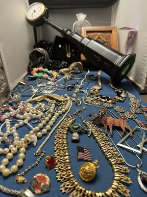 Antique Vintage Junk Drawer Jewelry Lot Estate Sale Find Lot G-8