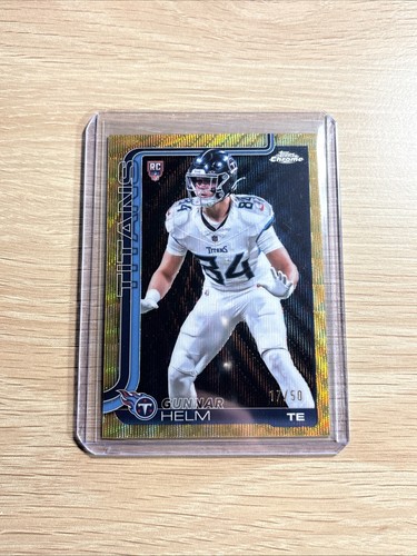 2025 Topps Chrome Football Gunnar Helm RC gold wave Refractor /50 #305 Titans