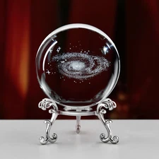 3D Laser Etched Galaxy Crystal Ball with Stand, 60Mm Glass Sphere Decorative Bal