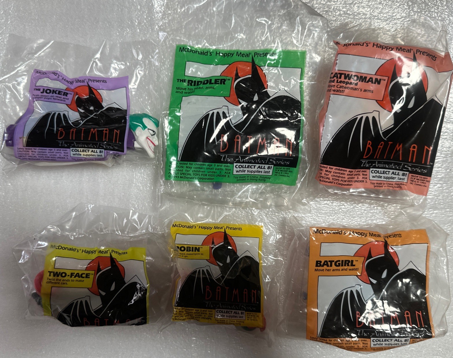 Lot of 6 1993 Batman The Animated Series McDonald's Happy Meal Toys Sealed