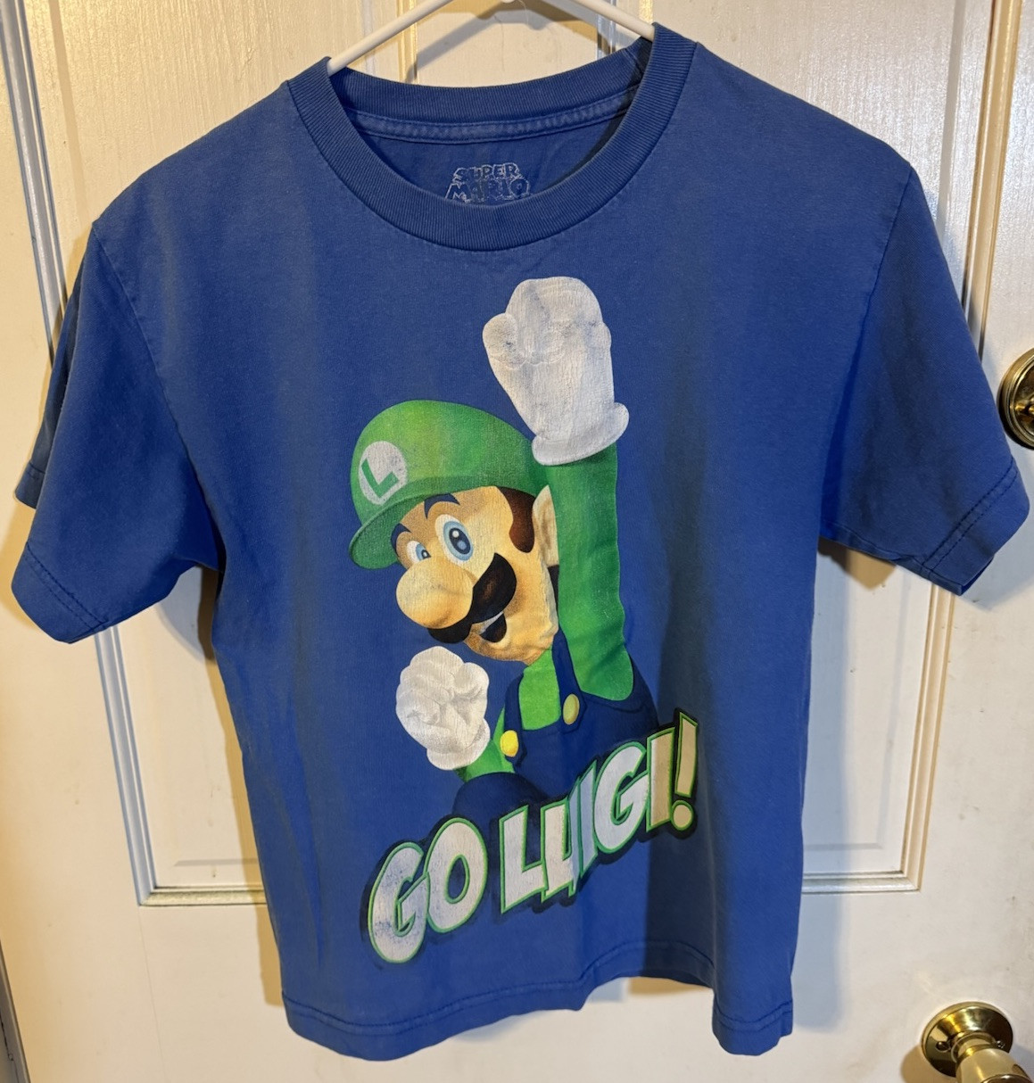 Nintendo Super Mario “ Go Luigi! “ T-Shirt Boys Size 10-12 Blue
