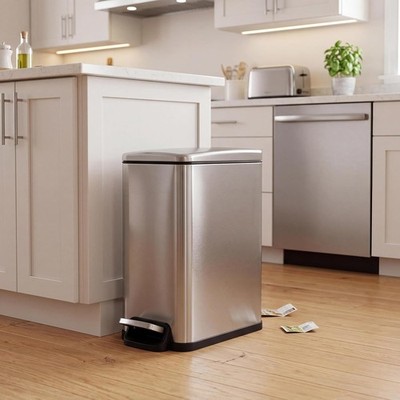Slim Kitchen Trash Can with Lid, 10L Narrow Stainless Steel Garbage Can, Step