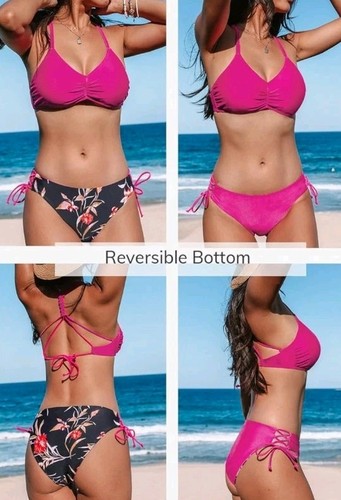 Gr. S CUPSHE Damen 2-teiliges Bikini Set Rücken geflochtene Träger mit Wendeunterteil - Bild 2 von 5