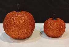 Lot of 2 Orange Glitter Pumpkins - Halloween