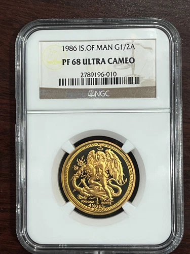 1987 Isle of Man Gold 1/2 oz Angel Proof Coin NGC PF 68 UC