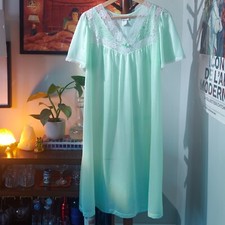 Vintage 80s/90s Sears Carriage Court teal nightgown. One size. Made in USA