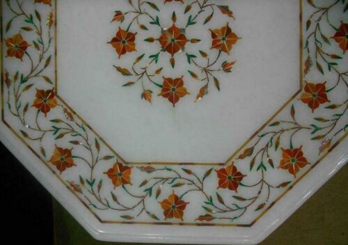 15" Marble Side Table Top Inlay semi precious Marquetry Handmade Home Decor - Picture 3 of 3