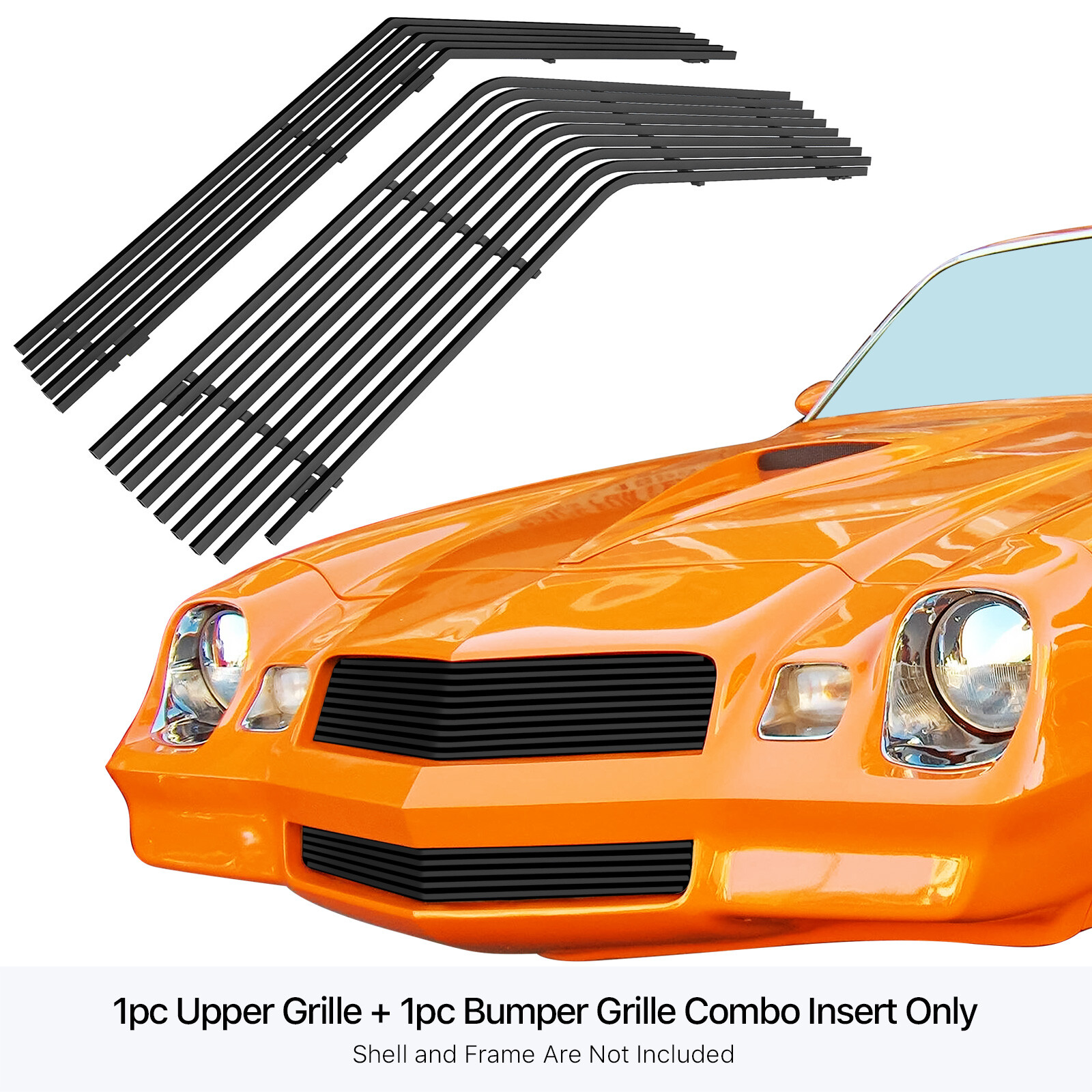 For 1978-1981 Chevy Camaro Stainless Steel Black Billet Grille Combo
