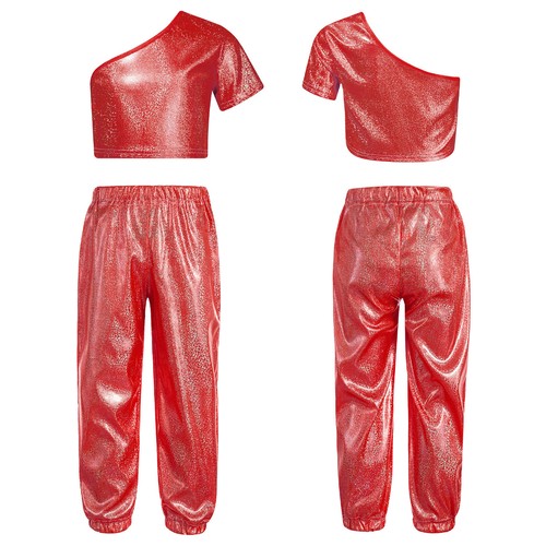Girls Outfits Kids Set Elastic Waistband Costume Stretchy Pants 2pcs Crop Top - Picture 44 of 66