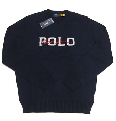 POLO RALPH LAUREN Men's Navy Script Logo Iconic Intarsia Knit