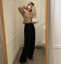 Women High Waist Dress Pants Wide Leg Trousers Pleated Straight Twill Size 2 4 6