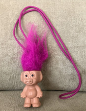 Vintage Troll Doll on 16" Loop Purple Hair Black Eyes