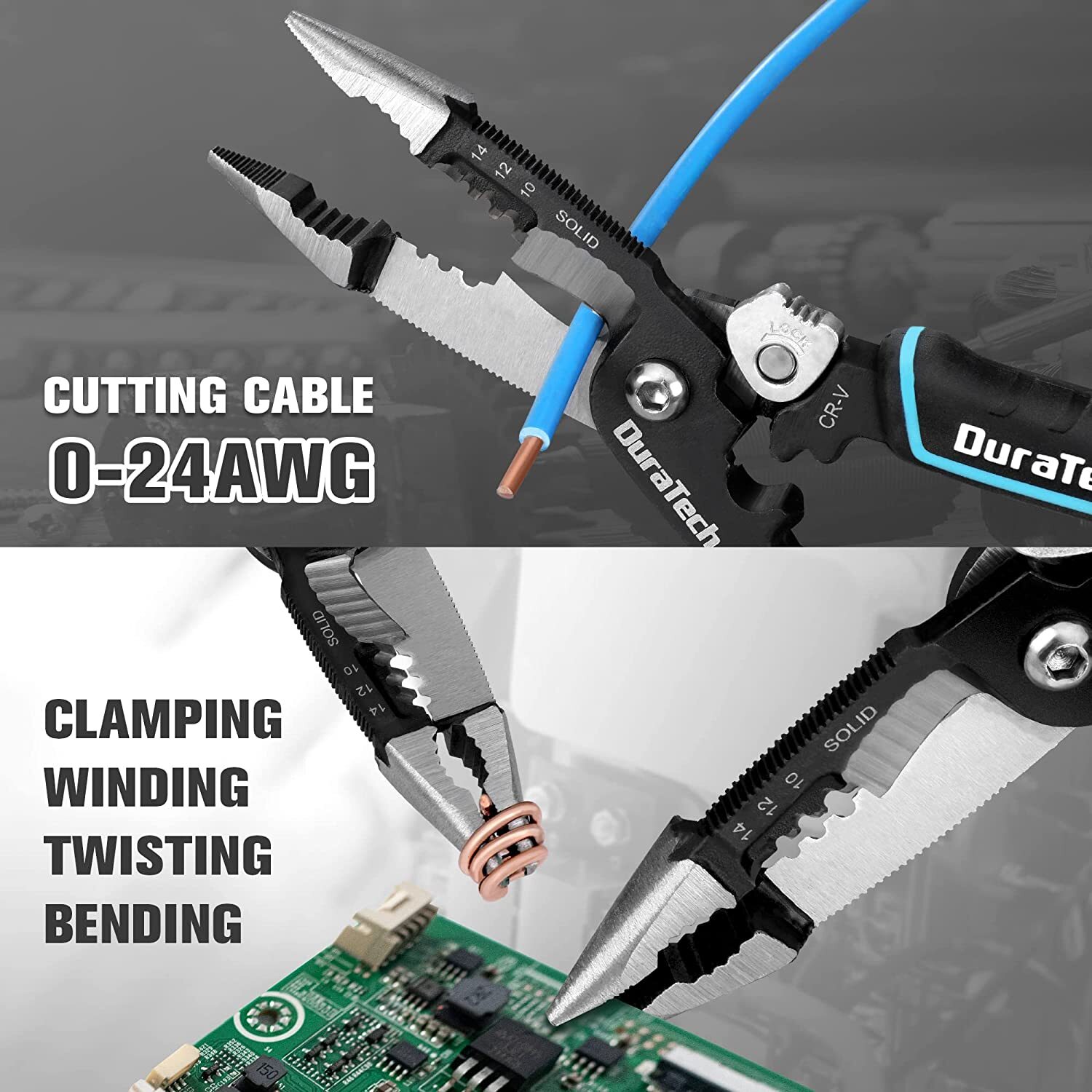 DURATECH 5-in-1 Wire Stripper Tool Needle Nose Plier Multifunctional  8 inch NEW