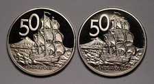 1986 & 1987 New Zealand NZ 50 Cents Proof Coins (2)  Gem FDC  KM# 63; 10k Minted
