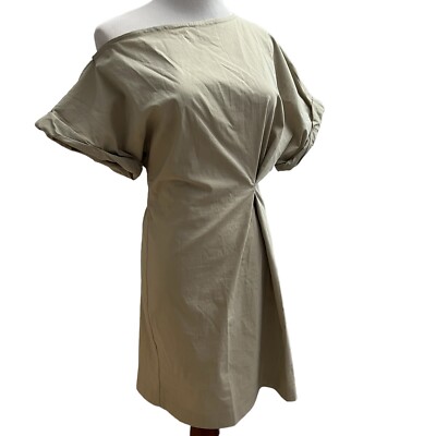 Zara Women's Size M Pleated Asymmetric Dress Neutral Sand Khaki NWT