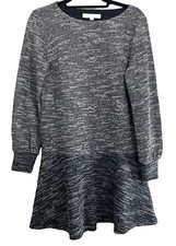 LOFT Ann Taylor Sweater Dress Long Balloon Sleeve Pullover Black/Gray Size Small
