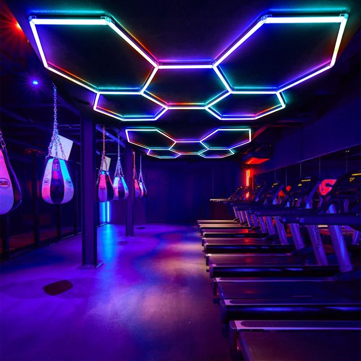 RGB Hexagon LED Garage Light Honeycomb Lights for Workshop Gym Gaming Room