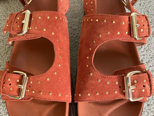 PILCRO ANTHROPOLOGIE Studded Slingback Sandals Burnt Orange Suede Size 41 (9.5) - Picture 7 of 12