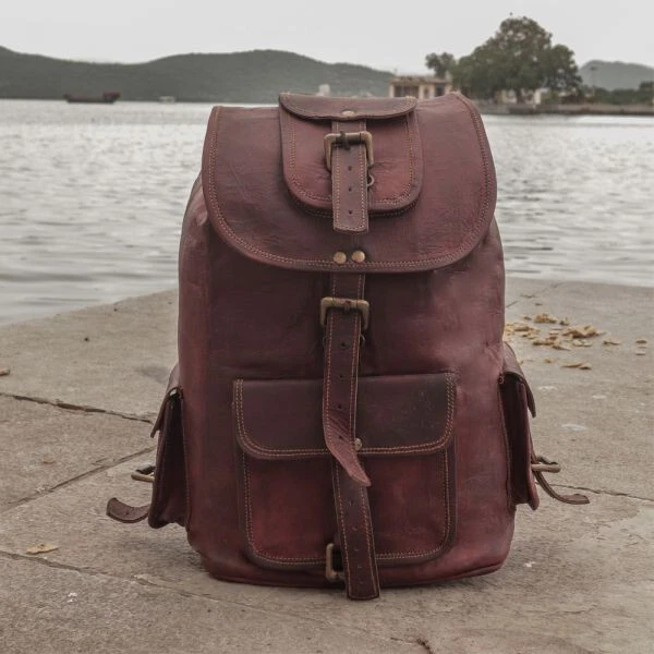 20" Large Leather Daily Use Backpack Rucksack Travel Bag For Men's and Women's