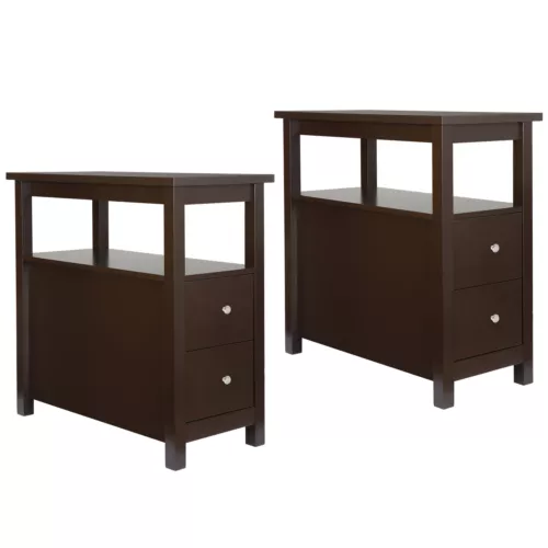 End Table Narrow Accent Side Table with 2 Drawer Storage for Bedroom Black/Brown - Picture 16 of 17