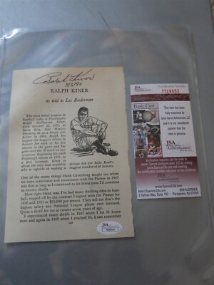 RALPH KINER PITTSBURGH PIRATES READER'S DIGEST STORY AUTOGRAPH JSA CERT