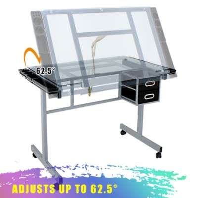 Drafting Table Craft Station With Glass Top Drawing Desk Art Work