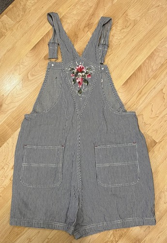 Vintage Baccini Overalls Damen groß handbemalt Seersucker Eisenbahnstreifen - Bild 7 von 8