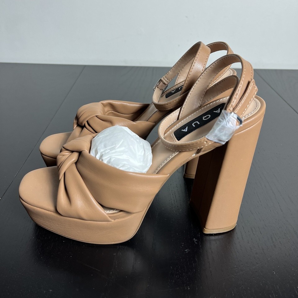 AQUA Womens Size 7M Lory Brown Platform High Heel Sandals Faux Leather