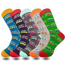 Lavencious Bamboo Dress Socks 5 Pairs for Men Sock Size10-13 Bus Pattern 