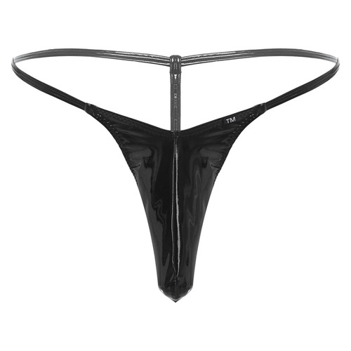 Mens Leather Low Waist Thong Bikini Briefs Shiny Bulge Pouch T-back Underpants - Picture 6 of 32