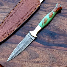 Custom Made Forged Damascus Steel Fix Blade Hunting Boot Knife 863