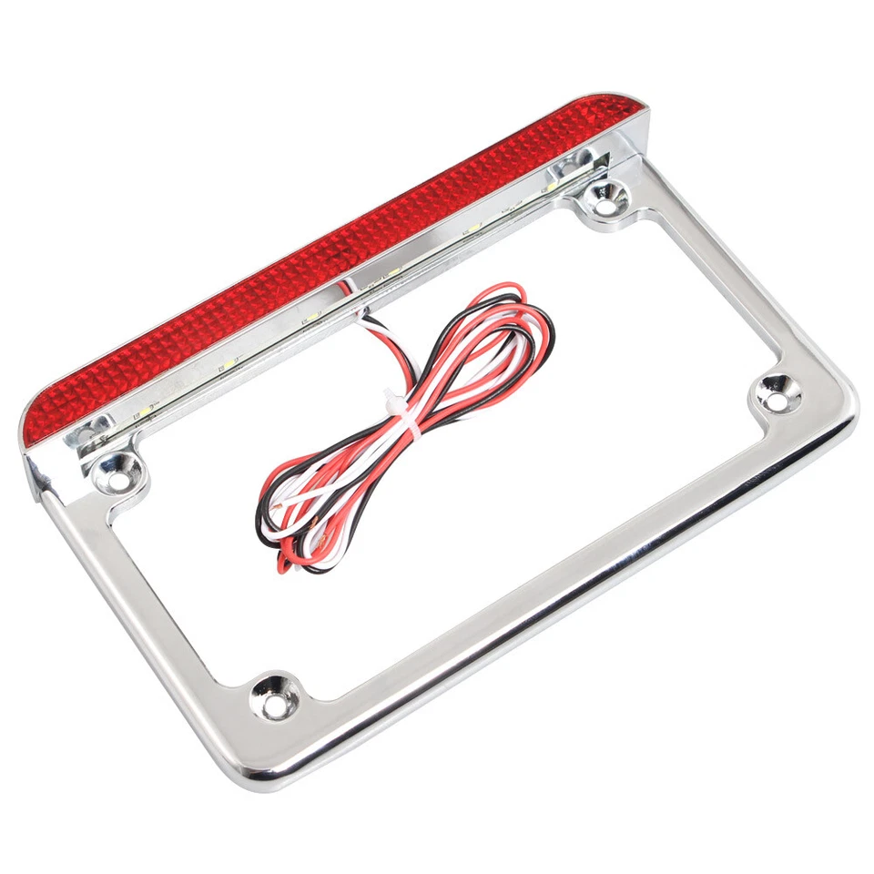 12V Motorbike Aluminum LED License Plate Frame w/Brake Light For Harley Yamaha - Image 4 of 4
