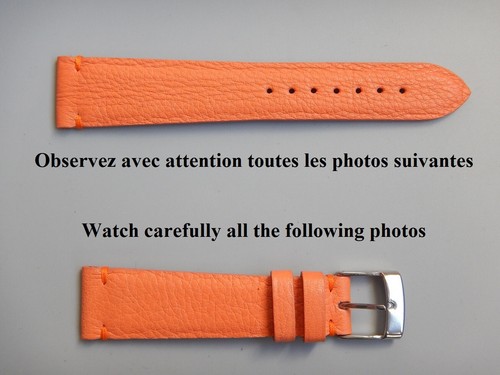 20 MM SOLIDE BRACELET CUIR DE VEAU GRAINÉ ORANGE OU BEIGE 16 MM COTÉ BOUCLE - Photo 2/37