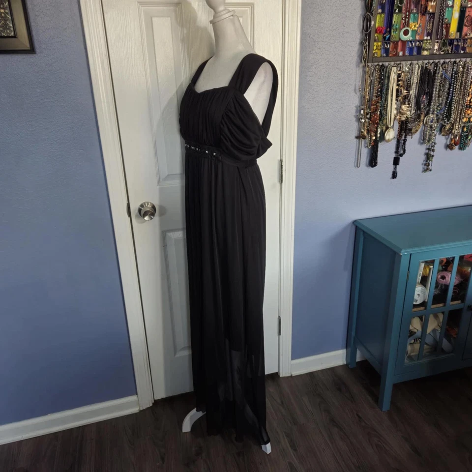 Vestido Connected Apparel 20W Formal Negro Sin Mangas En Capas Cuentas Boda Fiesta Foto 3 de 4