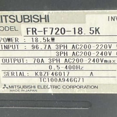 MITSUBISHI FR-F720-18.5K Inverter Drive 200-220V 18.5kW Removed 