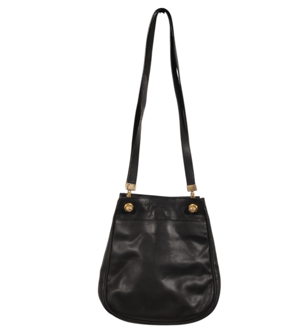 Bottega Veneta Marco Polo Bucket Shoulder Bag Black Leather Gold 