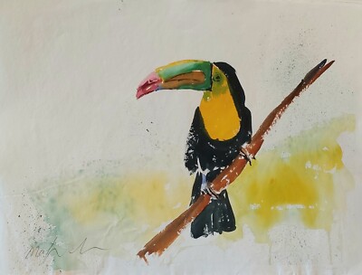 ORIGINAL Aquarell Gemälde Papagei Costa Rica 43cm x 33cm Marilyn Allis