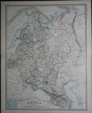 1887 LARGE VICTORIAN MAP ~ EUROPEAN RUSSIA FINLAND CRIMEA CAUCASIAN
