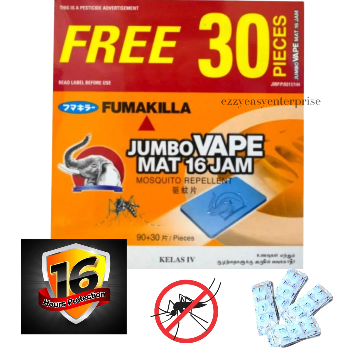 FUMAKILLA JUMBO VAPE MAT 16 JAM 90+30'S