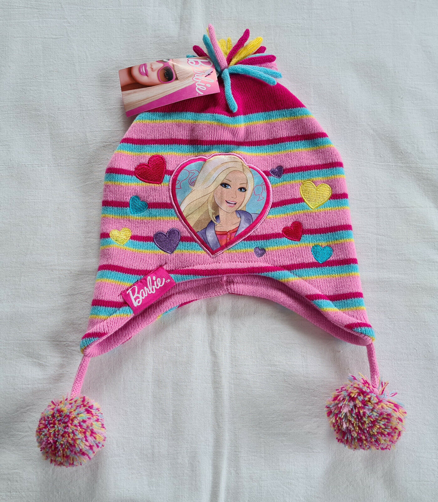 quality assurance Barbie Girls Pink Hearts Embroidered Long Beanie Acrylic Side Si trend rank