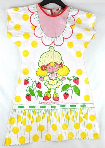 1980's Vintage VTG Strawberry Shortcake Meringue Vinyl Smock Apron Childs M 8-10