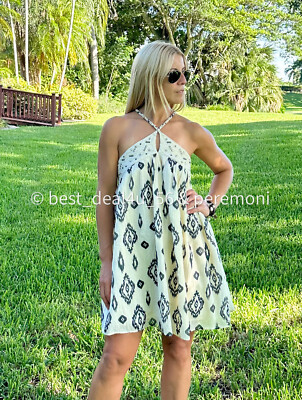 sachin and babi light blue dress Orange/White/Yellow Abstract Print Halter Dress Woman’s Size 6