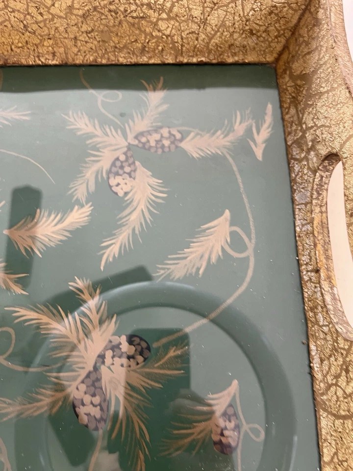 Bandeja de Vidrio Florentino Hoja Dorada Diseño Bellota Otoño Invierno Tradicional Clásico Foto 2 de 4